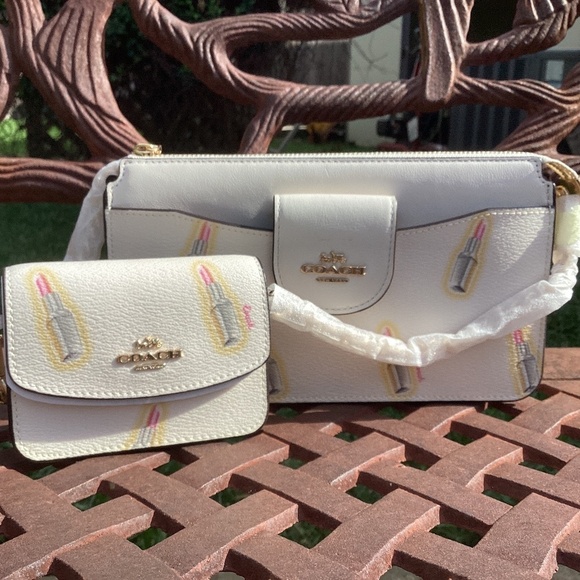 NWT Coach Poppy Lipstick Print Chain Strap Removable Card Case Crossbody… - Picture 2 of 10